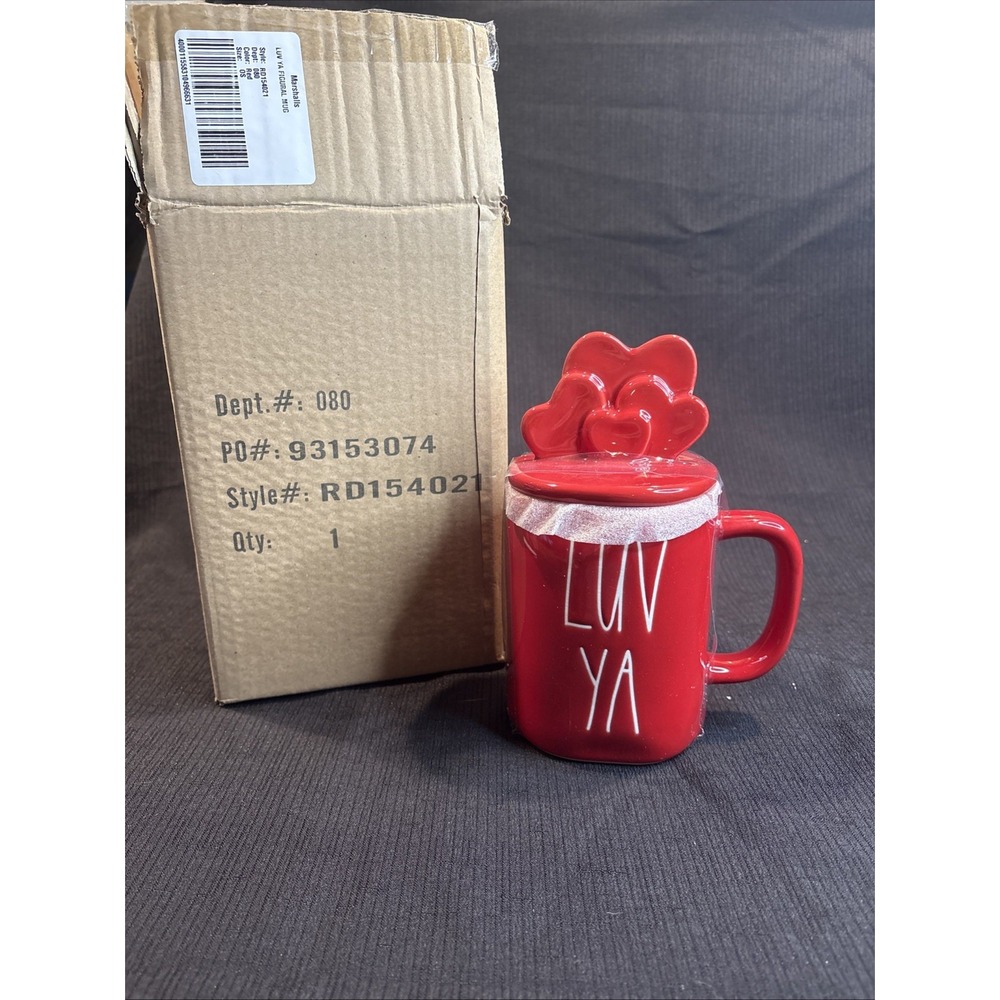 Rae Dunn Luv Ya Red Mug with Red Hearts Lid Topper 2021 RD154021 NIB